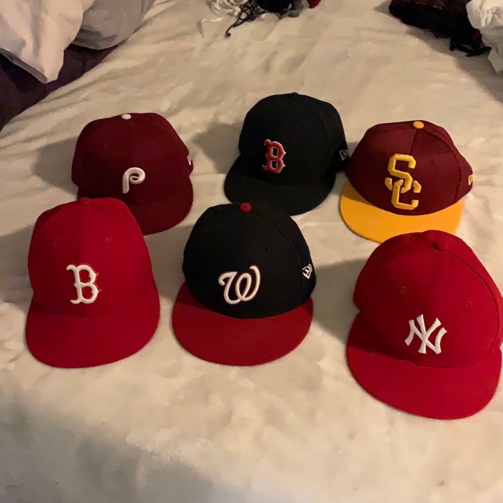 Six fitted hats.